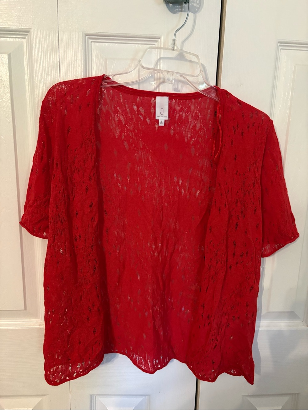 Jones New York Sheer Open-Knit Cardigan - Red